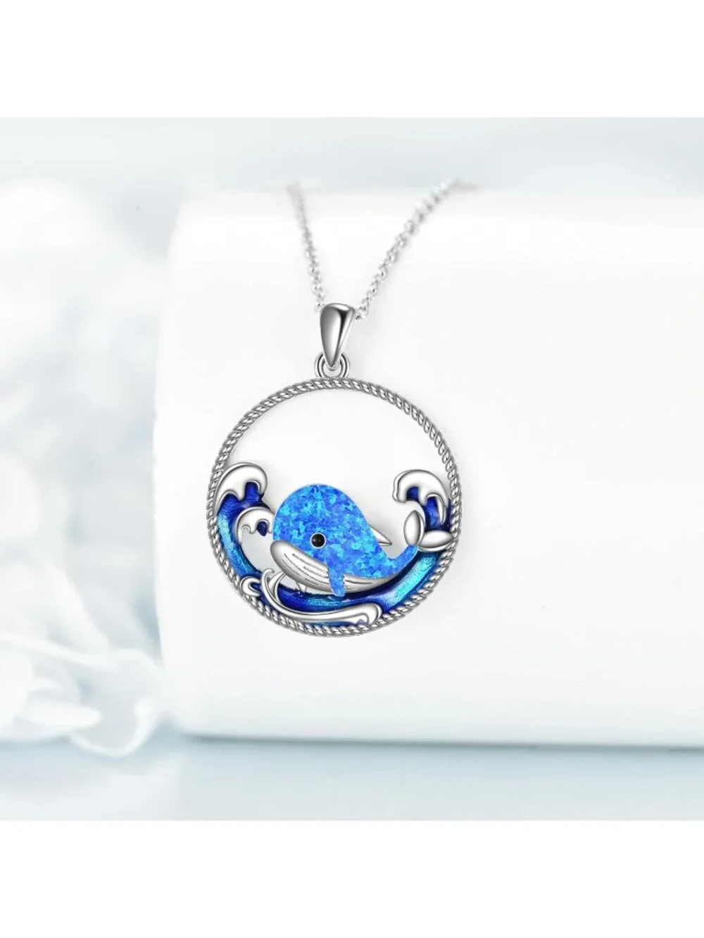 Women's Blue Silver Mountain and Sea Wave Natural Item Jewelry Necklace